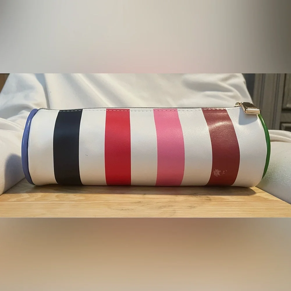*EUC* KATE SPADE Striped Pencil/Accessory Bag - Round/Zippered/Lined - 9” X 3”
